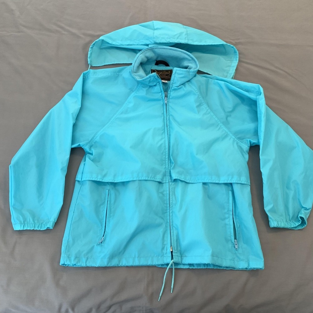 Vintage Eddie Bauer Jacket Womens Medium Blue Full Zip‎ Hooded Windbreaker 90s